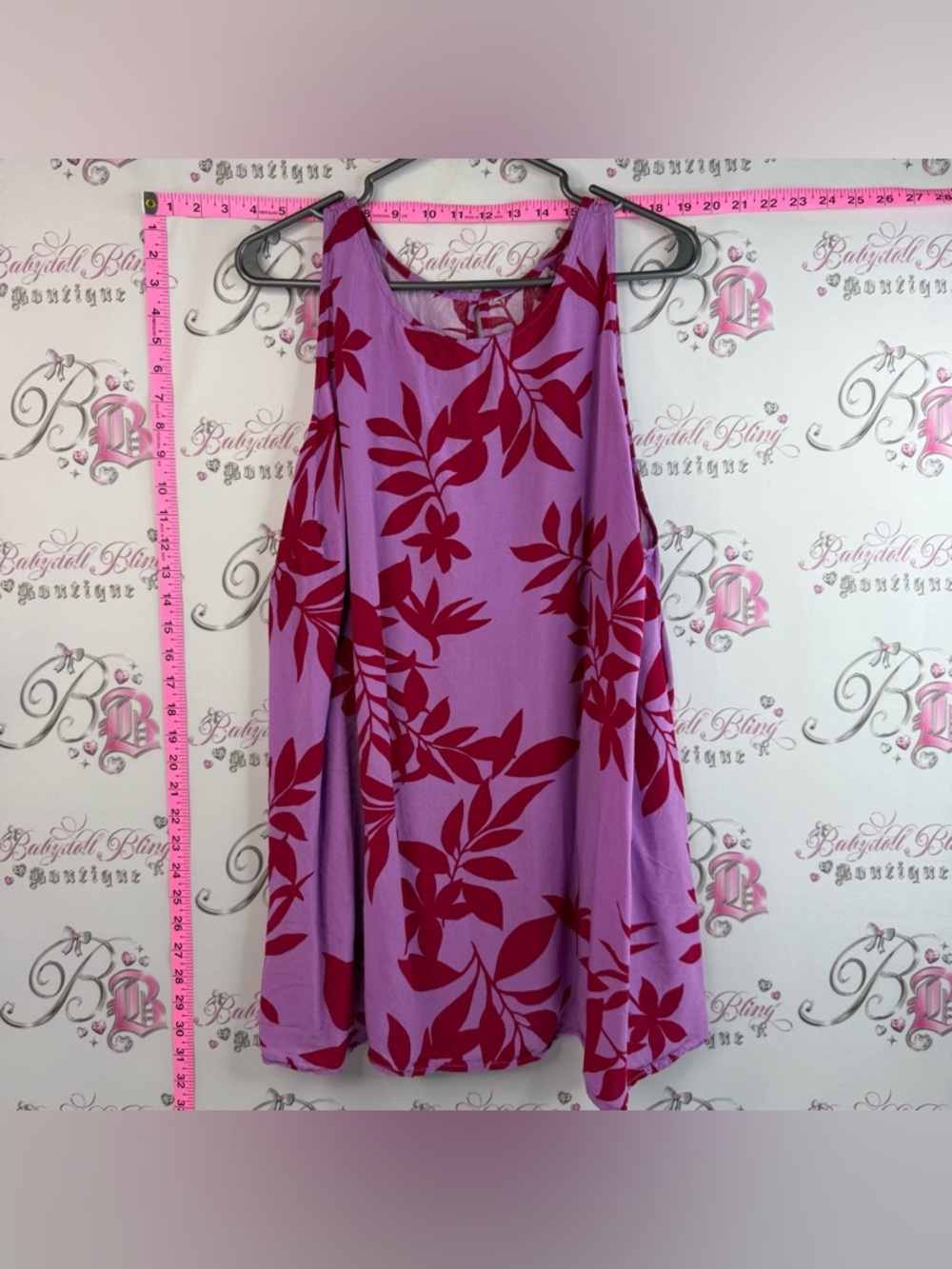 Mini dress or tank top  Lavender & Raspberry Floral Swing Tank Button Up Back